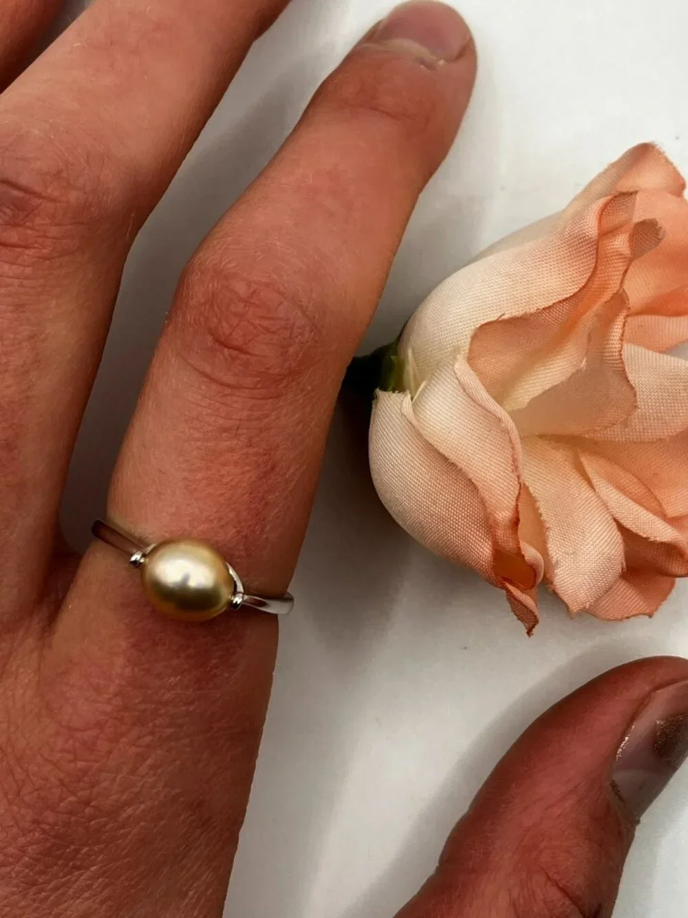 .925 925 Sterling Silver Ring Genuine Freshwater Peach Pearl Adjustable NEW